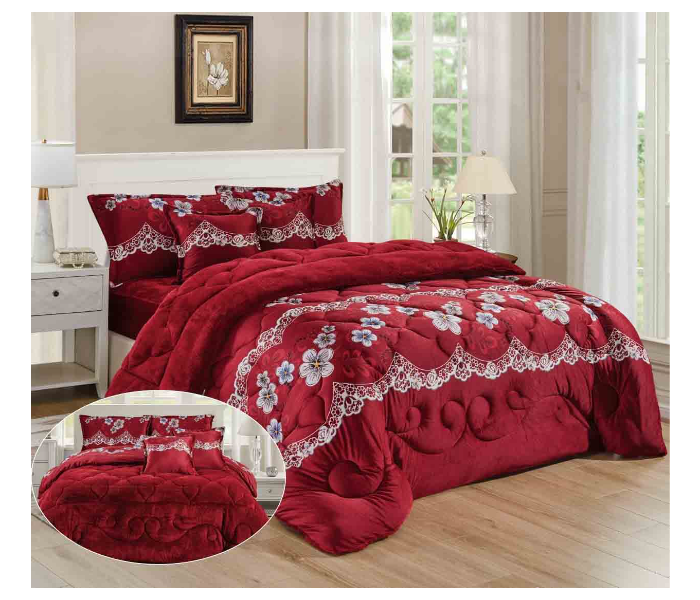 Classic Set Of 6 Piece King Size Comforter Set for Double Bed - Red - Zoom Image