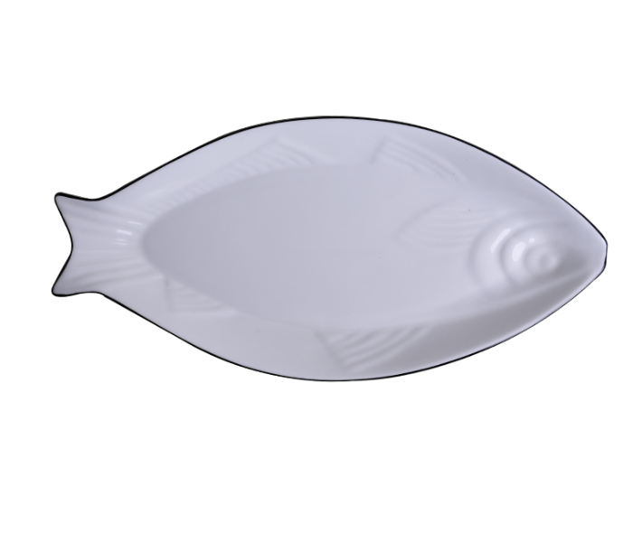 Generic MZ10004 13.5 inch Black Edged Fish Dish - White - Zoom Image