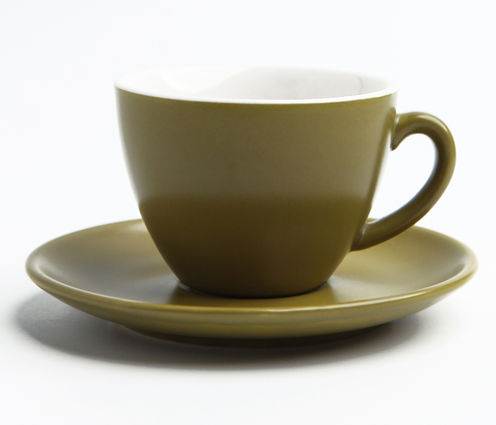 Shuer XY40083 200ml Matte Glaze Ceramic Coffee Cup and Saucer - Dark Green - Zoom Image