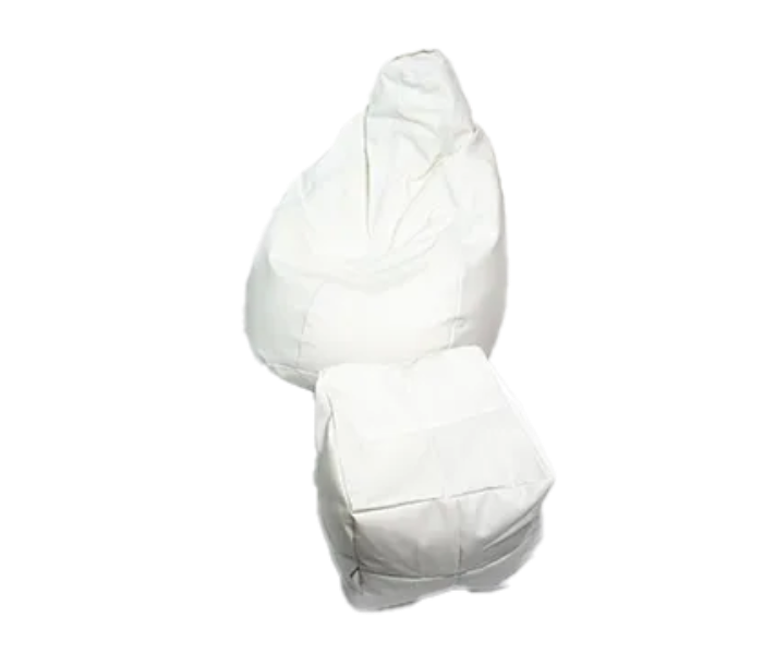 Watiaa Classic Design Tripple Stitched Jumbo Bean Bag with Pouffe - White - Zoom Image