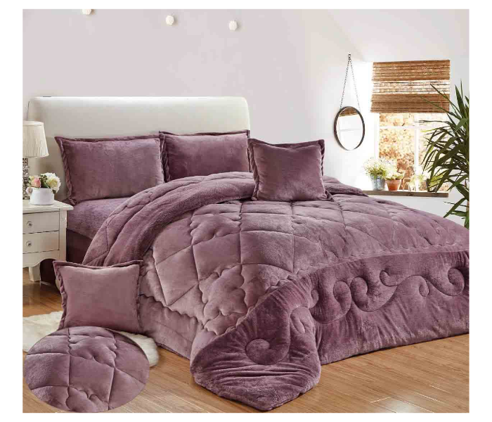 Set of 4 Piece King Size Single Bed Velvet Comforter Set - Pinky Purple - Zoom Image