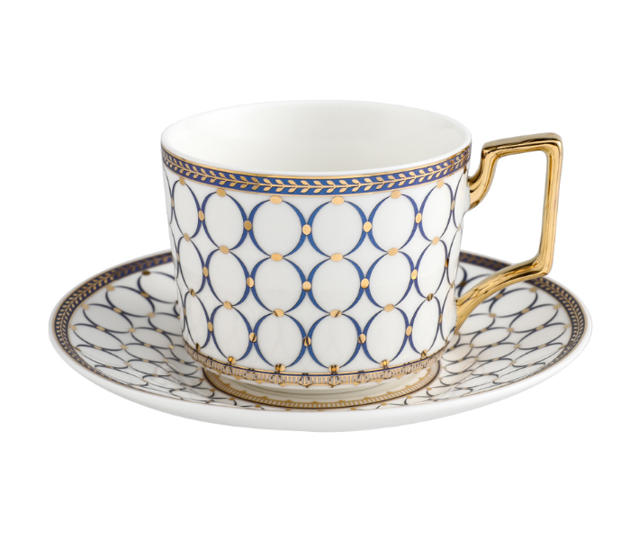 Shuer LJX40007 235ml Perfect Life Ceramic Coffee Cup and Saucer - White and Blue - Zoom Image