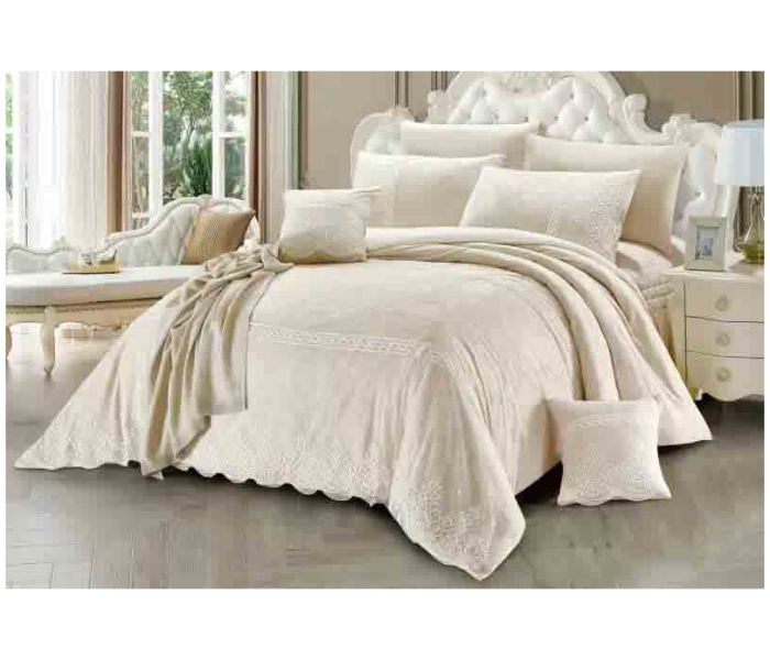 Plain Velvet 8 Piece Winter Bridal Bedspread - Beige Blonde - Zoom Image