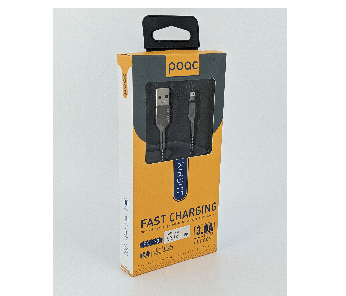 Poac PC-130 3A Ceramic Finish Type-C Super Charging Data Cable - Black - Zoom Image 3