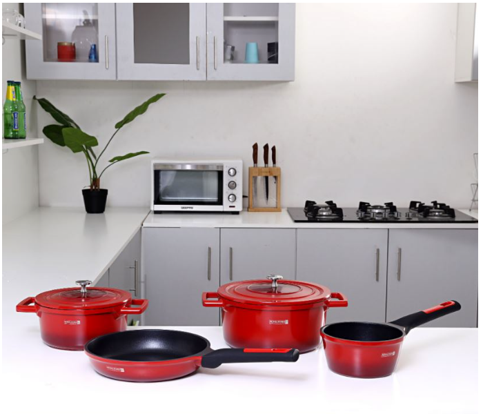 Royalford RF9845 Set of 6 Piece Cast Aluminium Cookware Set - Red - Zoom Image 2