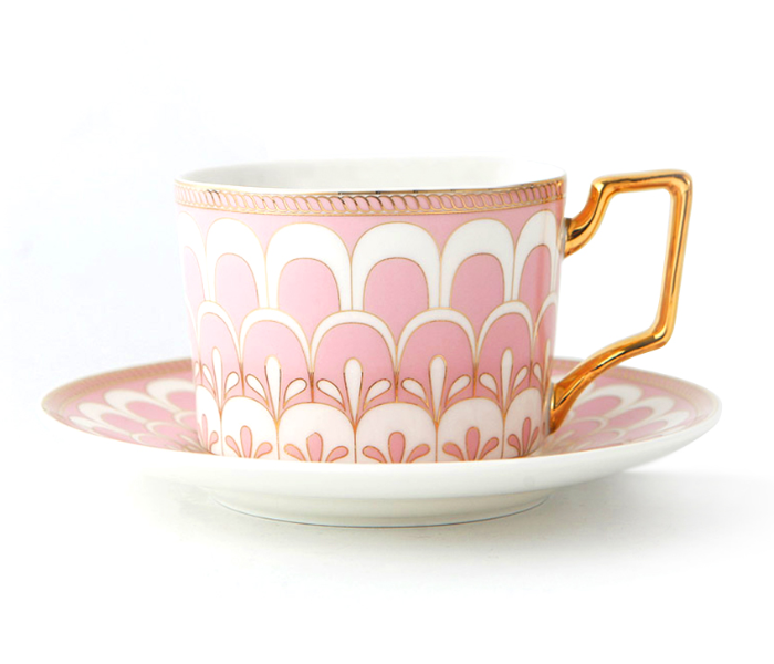 Shuer LJX40006 235ml Icing On The Cake Ceramic Cup and Saucer - White and Pink - Zoom Image