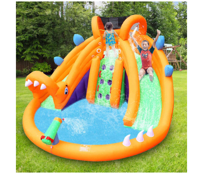 Amaraami ABSP 012 Slide Bounce House Inflatable Jumper Dinosaur with Slide and Pool – Orange - Zoom Image 1