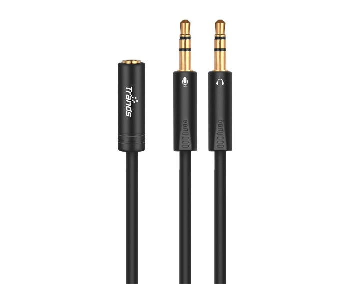 Trands TR-AU5475 3.5mm to Dual 3.5mm Headphone and Mic Audio Y Headphone Splitter Cable - Black - Zoom Image 1