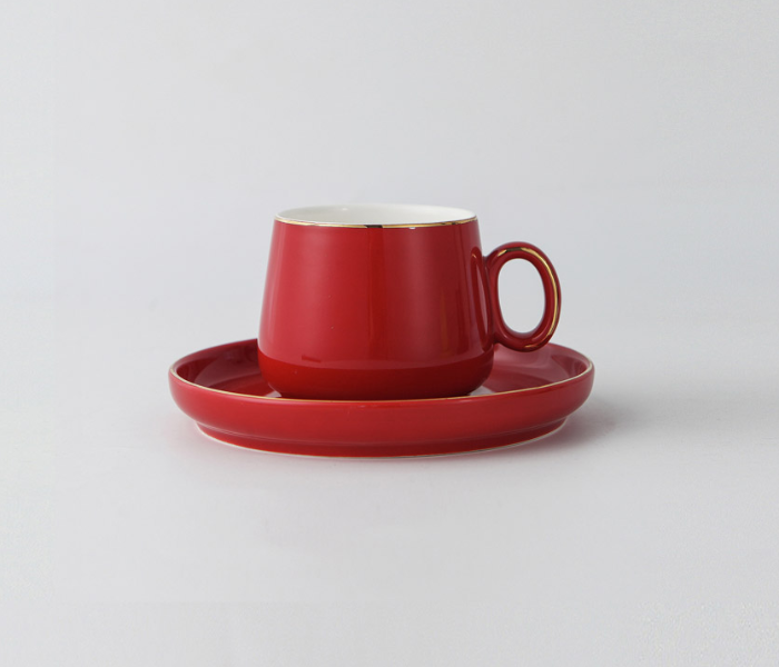 Shuer LJX40009 25ml Ceramic Small Round Handle Cup and Saucer - Red - Zoom Image