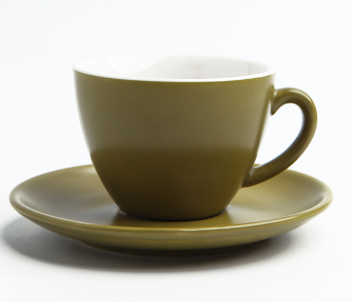 Shuer XY40089 320ml Matte Glaze Ceramic Coffee Cup and Saucer - Green - Zoom Image