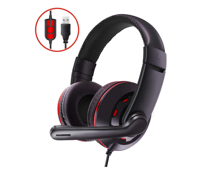 Trands TR-HS799 USB Stereo Wired Headset Gaming Headphones with Noise Cancelling Microphone - Black - Zoom Image 2