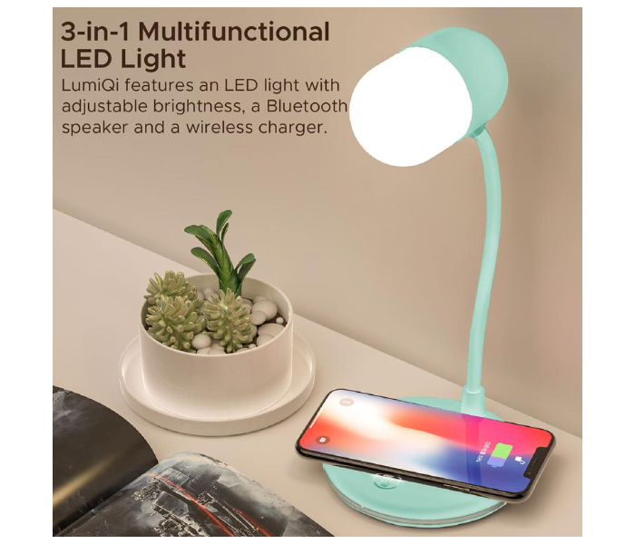 Promate LumiQi Sight Sensitive LED Table Lamp with Wireless Speaker and Wireless Charger - Turquoise - Zoom Image 5