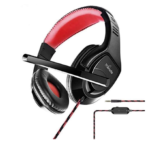 Trands TR-HS5458 3.5mm Connector Noise Cancelling Microphone Gaming Headset with Audio Y Splitter Cable - Black and Red - Zoom Image 1