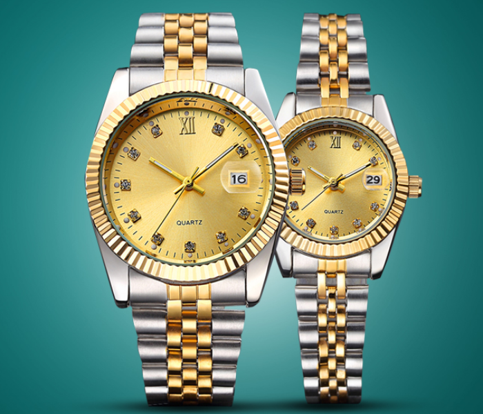 Casual Couple 1717 Watches for Women and Men Analog Quartz Wrist Watch - Gold - Zoom Image 2