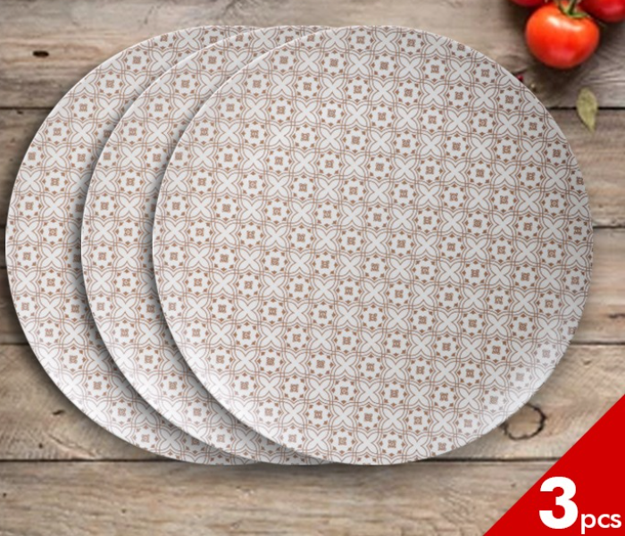 Royalford RF9626 Set of 3 Piece 8inch Bamboo Fiber Dinner Plate - White and Brown - Zoom Image 1