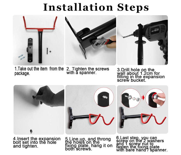 Indoor Bicycle Holder Wall Mount Hanger - Black and Red - Zoom Image 7