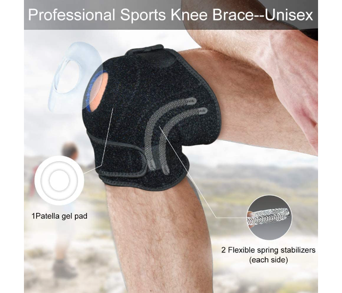 Breathable Adjustable Open Patella Knee Brace for Sports and Cycling- Black - Zoom Image 2