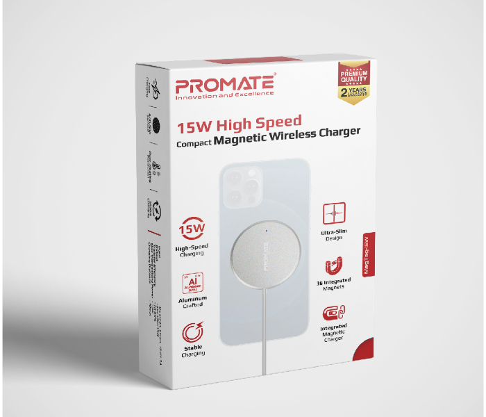 Promate MAGTAG-15W Magnetic 15W Wireless Charger with USB-C Connector - Silver - Zoom Image 5