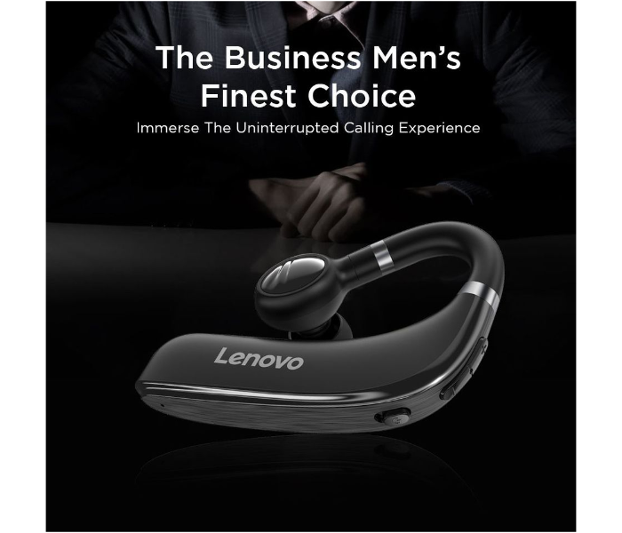 Lenovo HX106 Wireless Blutooth 5.0  Handsfree Ear-Hook Businesss Headset with Noise Cancelling Microphone For Calling while Working, Driving and Jogging - Black - Zoom Image 4