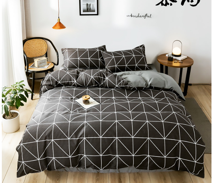 JA158-23 Cotton Double Size Bedsheet with Quilt Cover and Pillow Case 4 Pcs- Black - Zoom Image