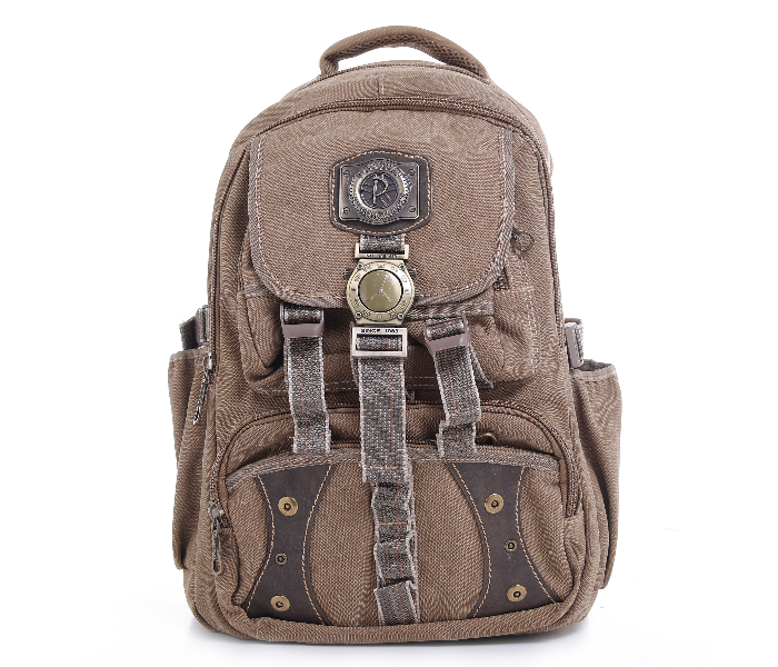 Para John PJBP6643A18-K 18 inch Canvas Leather Backpack - Khaki - Zoom Image 1