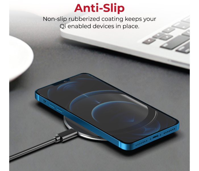 Promate AURAPAD-15W Premium Ultra-Slim 15W Fast Wireless Charging Pad with Anti-Slip Surface - Grey - Zoom Image 4