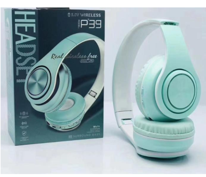 P39 Macaron Colored Hi-Fi Bluetooth Heavy Bass Wireless Headphones - Blue - Zoom Image 1