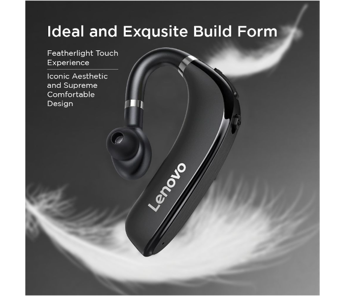 Lenovo HX106 Wireless Blutooth 5.0  Handsfree Ear-Hook Businesss Headset with Noise Cancelling Microphone For Calling while Working, Driving and Jogging - Black - Zoom Image 2