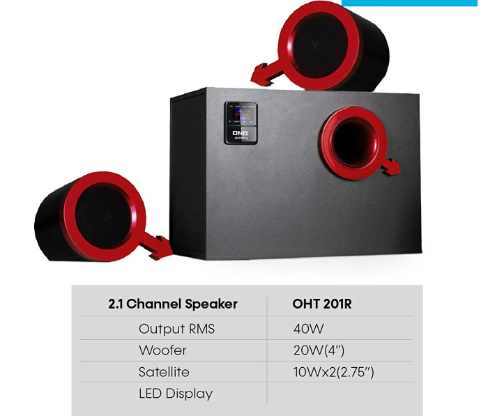 Onix OHT-201R 2.1 Channel 40 Watts Multimedia Speaker System with USB -SD-MMC Card-Bluetooth and Remote Function - Black - Zoom Image 7