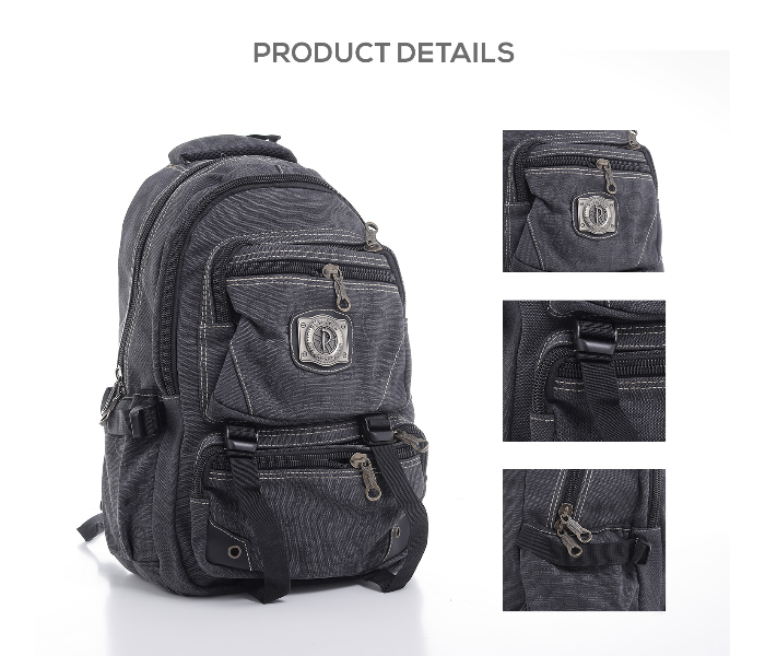 Para John PJBP6537A20-B 20 inch Canvas Leather Backpack - Black - Zoom Image 2