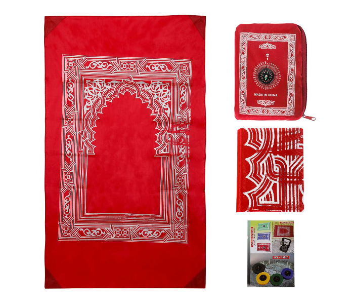 Noor NRPM9975R Musalla Portable Pocket Prayer Mat with Compass Qibla Finder for Islamic Prayer- Red - Zoom Image 3