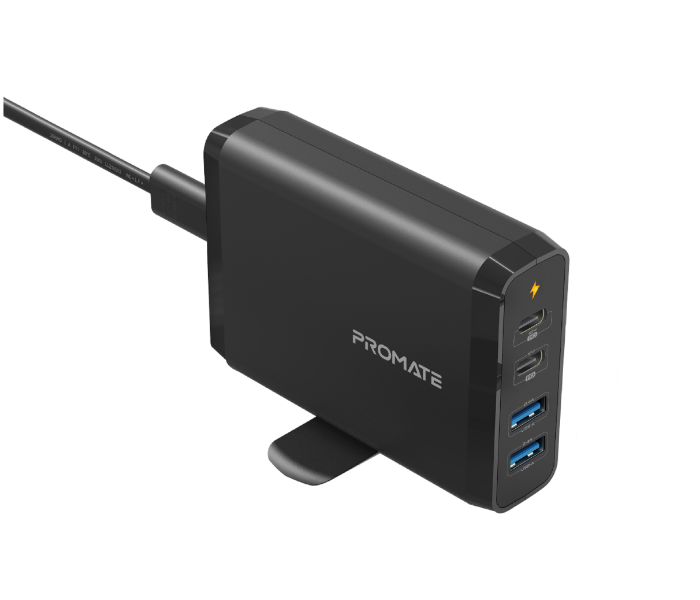 Promate CENTERPORT-2PD75 USB-C Wall Charger With 60W and 18W Dual USB-C Power Delivery - Black - Zoom Image 1