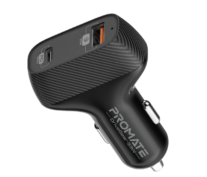 Promate DRIVEGEAR-33W Ultra Fast 33W Qualcomm Quick Charge 3.0 Car Charger - Black - Zoom Image