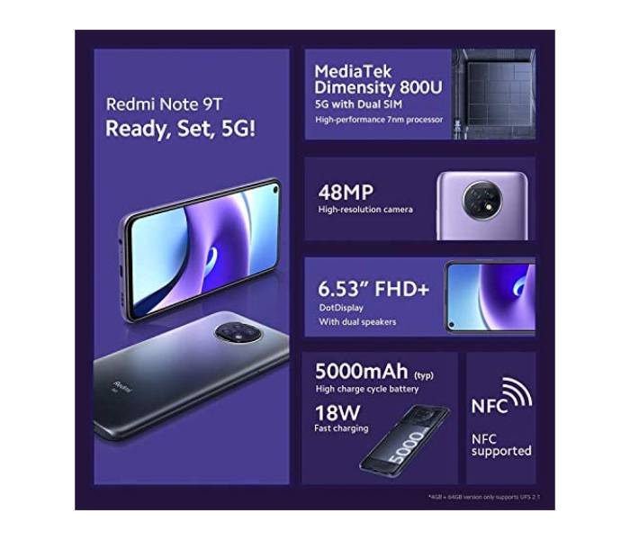 Xiaomi Redmi Note 9T 4GB RAM 64GB 5G - Purple - Zoom Image 4