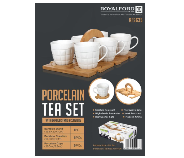 Royalford RF9635 260ml 13 Pcs Porcelain Tea Set With Stand-White - Zoom Image 2