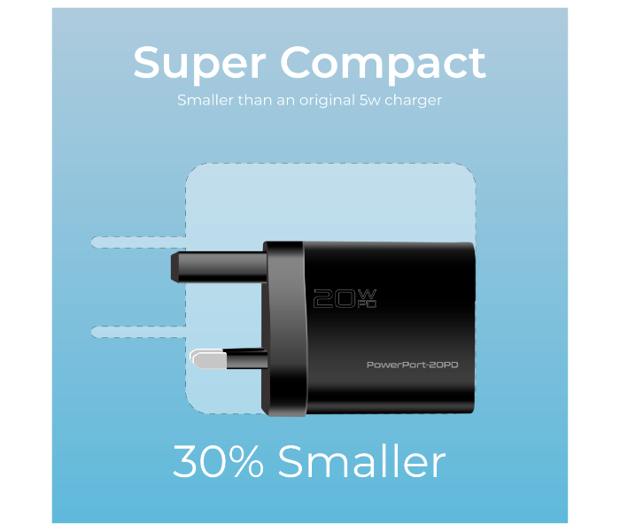 Promate POWERPORT-20PD USB-C Wall Charger with 20W Type-C Power Delivery - Black - Zoom Image 3