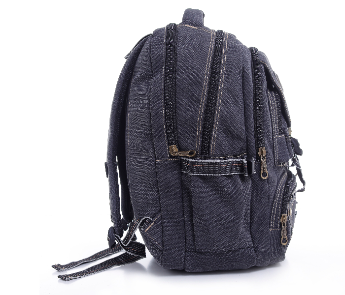 Para John PJBP6643A20-B 20 inch Canvas Leather Backpack - Black - Zoom Image 2