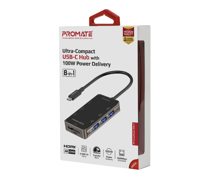 Promate PRIMEHUB-MINI USB-C Hub to 4K HDMI with 100W Power Delivery - Zoom Image 7