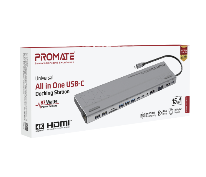 Promate BASELINK-PRO USB-C Hub to 87W Power Delivery - Grey - Zoom Image 3