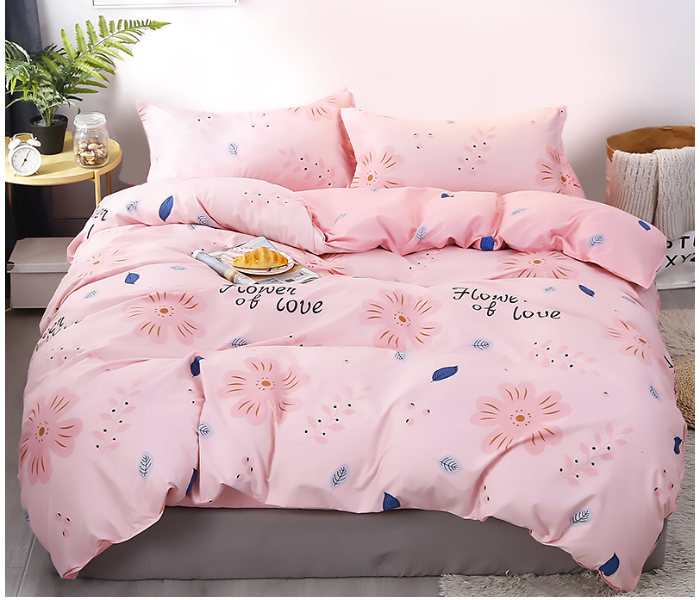 JA158-10 Cotton Double Size Bedsheet with Quilt Cover and Pillow Case 4 Pcs- Pink - Zoom Image