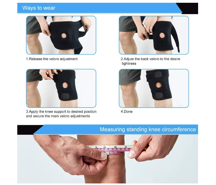 Breathable Adjustable Open Patella Knee Brace for Sports and Cycling- Black - Zoom Image 6