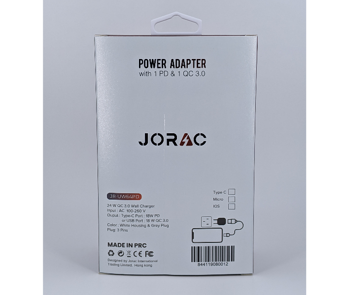 Jorac UW64 Lightning Dual PD Port Quick Charger - White - Zoom Image 2