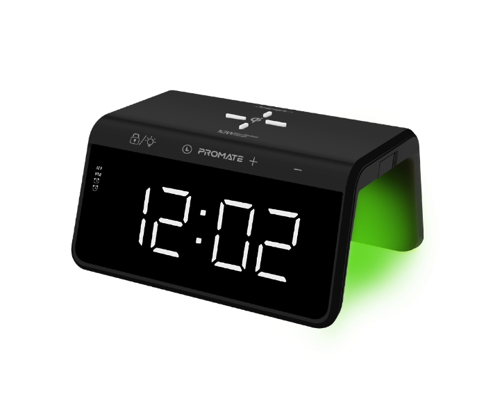 Promate TIMEBRIDGE-QI Digital Alarm Clock with 10W Wireless Charging - Black - Zoom Image 1