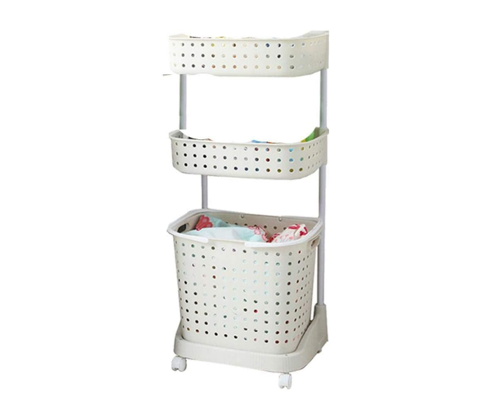 Japanese Style 3 Tier Laundry Basket Organizer with Wheels - White - Zoom Image 1