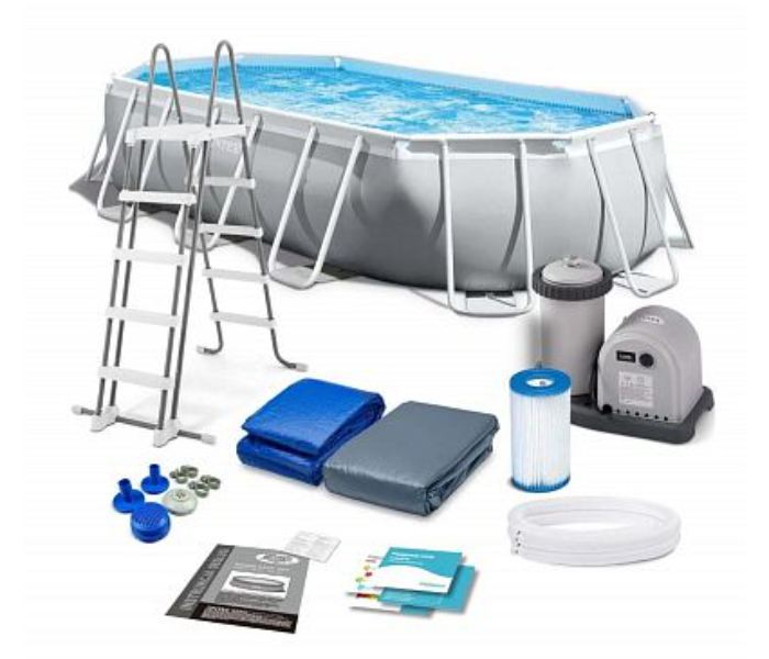 Intex 26798 610 x 305 x 122 cm Prism Frame Oval Swimming Pool Complete Set with Ladder and Pump Cover And Ground Cloth - Zoom Image 1