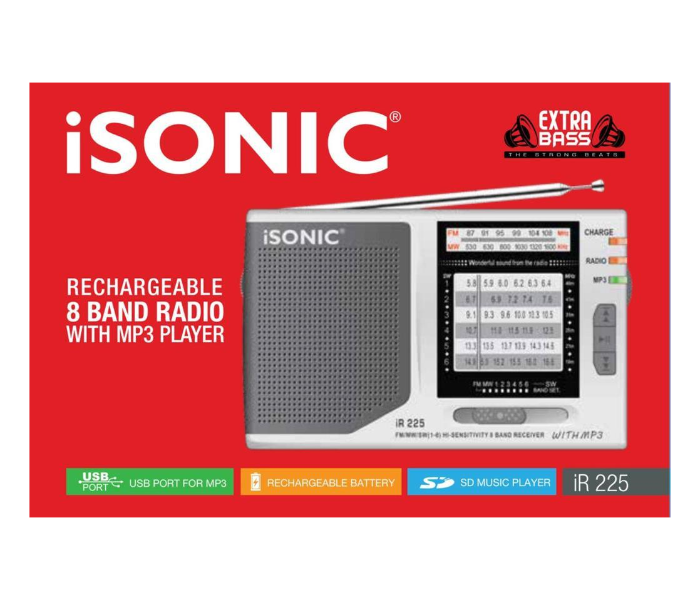 iSonic IR 225 8 Band Rechargeable Radio With Mp3 Player - Silver - Zoom Image