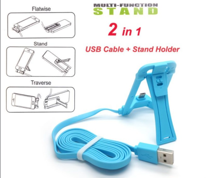 2 In 1 Multifunctional Android Charger With Stand - Light Blue  - Zoom Image