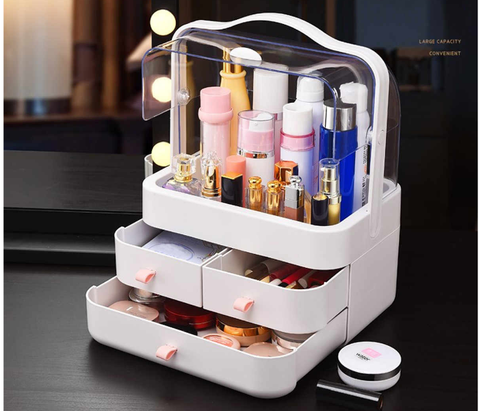 Plastic Cosmetic Drawer Storage Box Makeup Bathroom Storage Case - White - Zoom Image 3