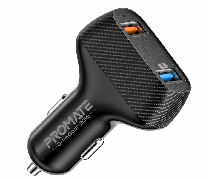 Promate DRIVEGEAR-30W Ultra Fast 30W Qualcomm Quick Charge 3.0 Car Charger - Black - Zoom Image 1