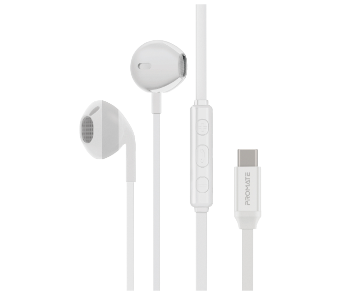 Promate GEARPOD-C1 USB-C Passive Noise Cancellation Earphones with Mic - White - Zoom Image 1